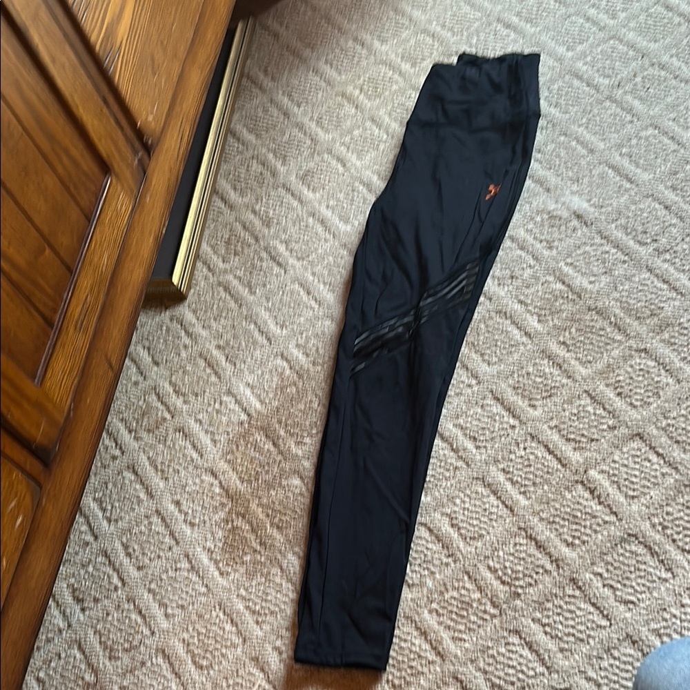Black Athletic Leggings with Orange Logo